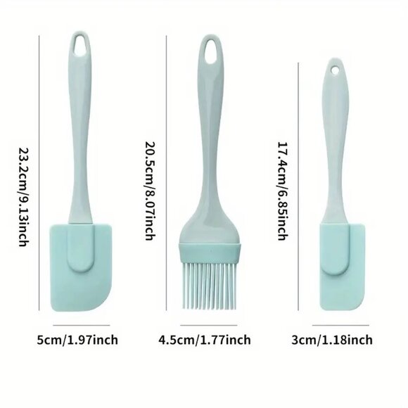 Silicone Baking Utensils 3pc Spatula Basting Brush Kitchen Cooking Mini Blue NEW - Picture 2 of 2